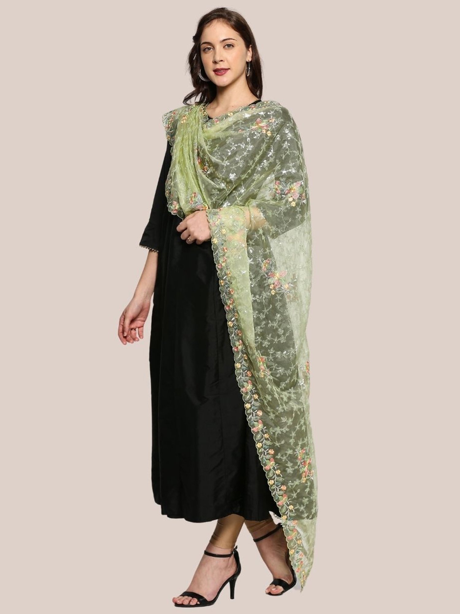 Dupatta Bazaar Pastel Green Embroidered Dupatta