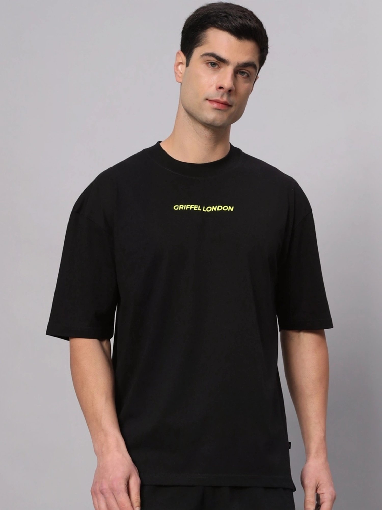 Griffel Black Cotton Loose Fit Printed T-Shirt