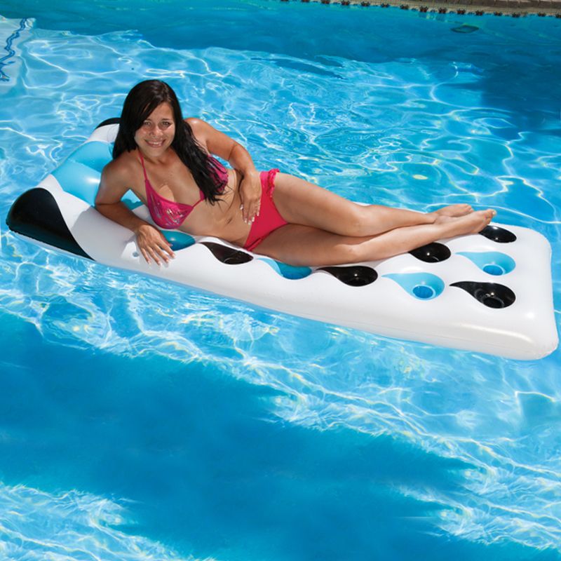 Swim Central 74" Tear Drop Inflatable 1-Person Water or Swimming Pool Mattress Lounge -  Blue/Black