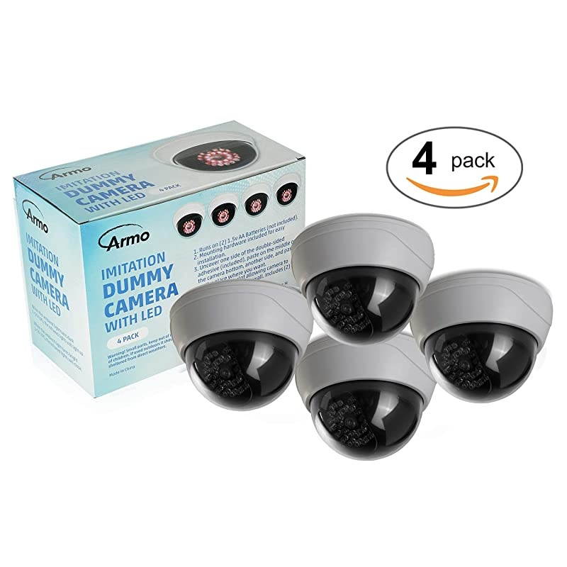 Fake Security Camera 4 Pack CCTV Fake Dome Camera with Realistic Look Recording Red LED Light Indoor and Outdoor Use for Homes Business by
