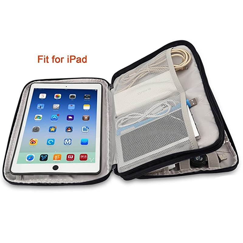 Waterproof Compact Electronics Storage Bag for Cables Charger USB Flash Drive Phone Accessories Power Bank Travel Cords Organizer Case with Shape Maintaining Piping Frame Large Black