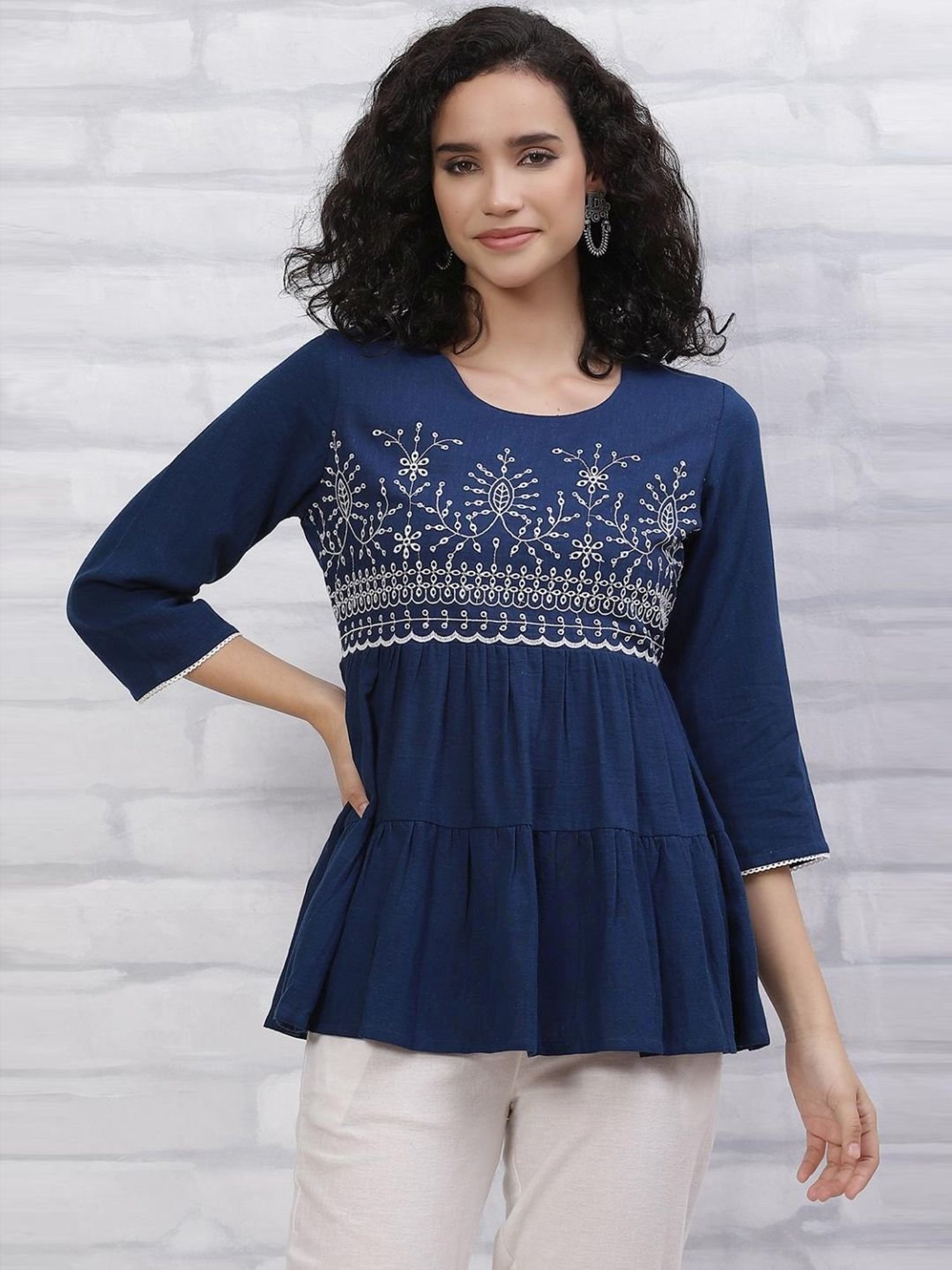 Rangriti Blue Printed Tunic