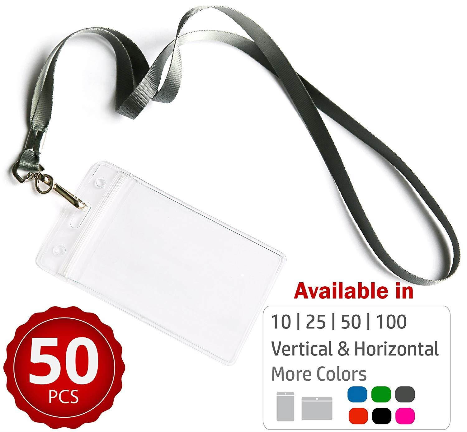 Durably Woven Lanyards & Vertical ID Badge Holders ~ Premium Quality, Waterproof & Dustproof ~ For Moms, Teachers, Tours, Events, Businesses, Cruises & More (50 Pack, Gray) by Stationery King