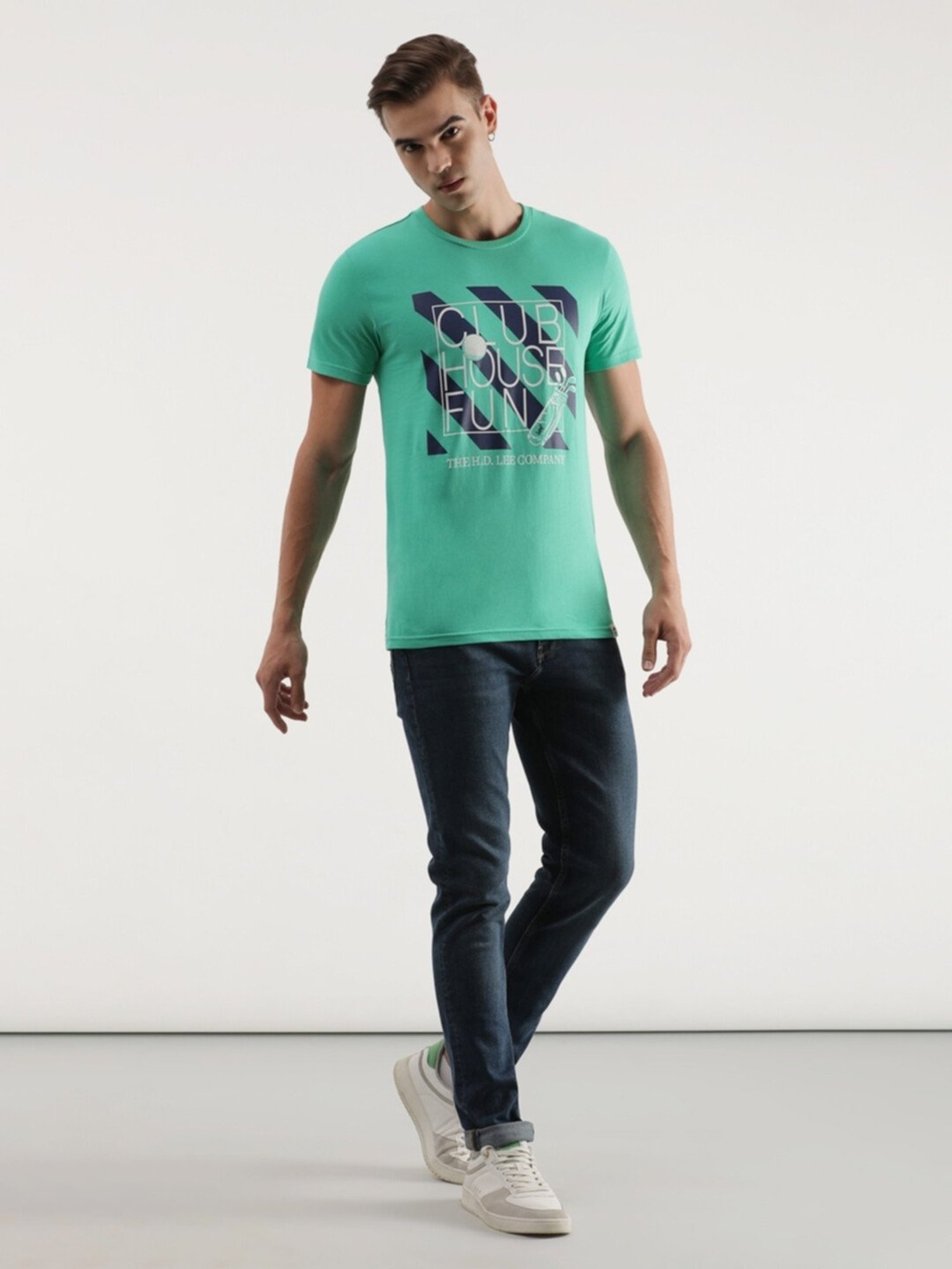 Lee Green Cotton Slim Fit Printed T-Shirt