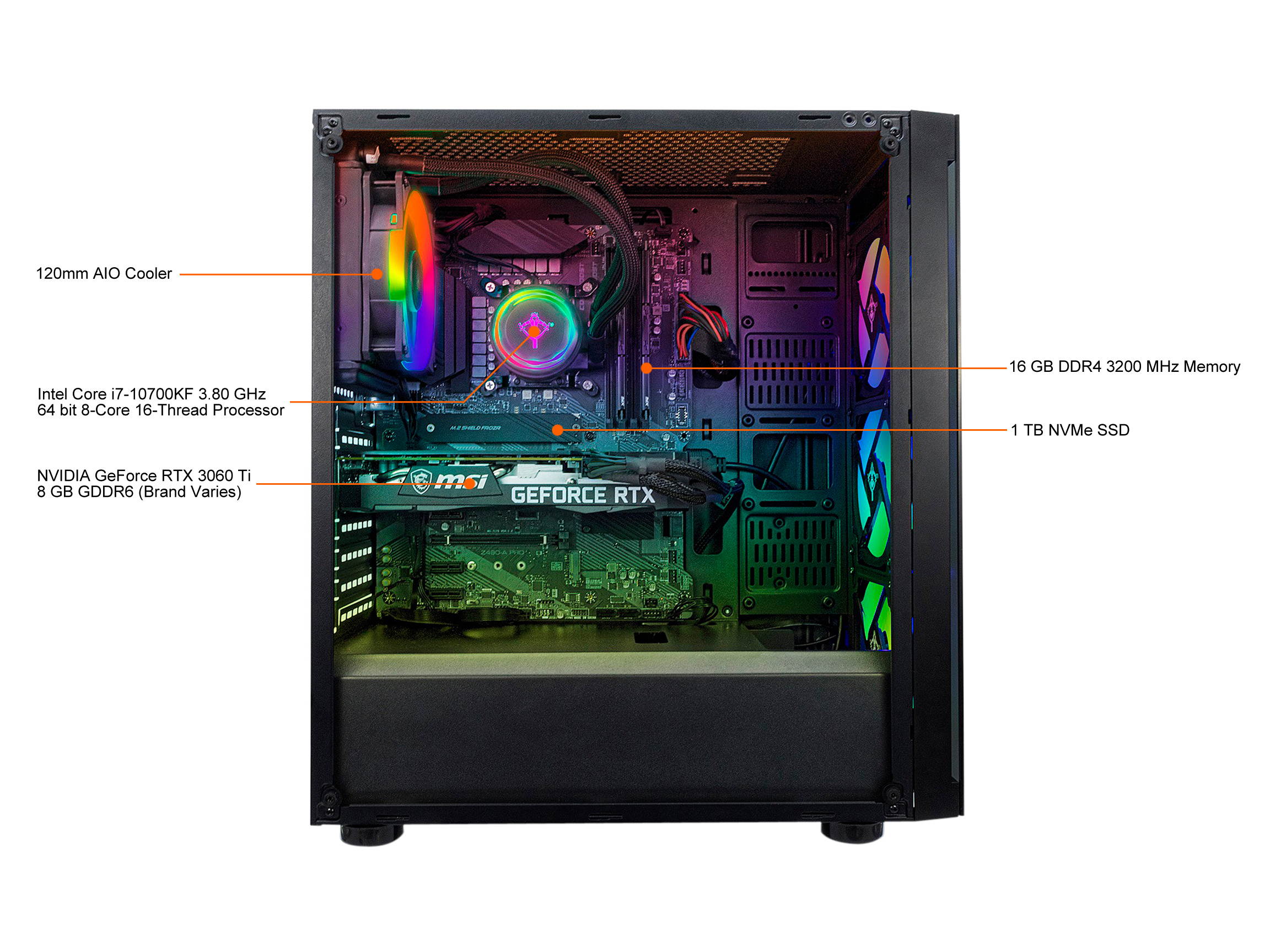 Yeyian Gaming Desktop Katana X01 YPB-KAT-X01 Intel Core i7 10th Gen 10700KF (3.80 GHz) 16 GB DDR4 1 TB NVMe SSD NVIDIA GeForce RTX 3060 Ti Windows 10 Home 64-bit
