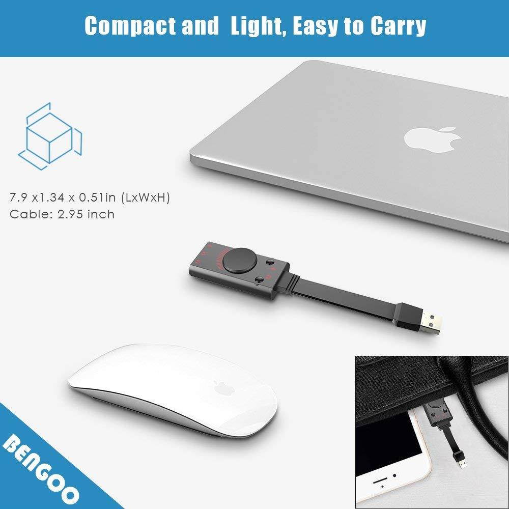 USB Sound Card Adapter BENGOO External Audio Adapter Stereo Sound Card Converter 3.5mm AUX Microphone Jack for Gaming Headset Earphone PS4 Laptop Desktop Windows Mac OS Linux, Plug Play