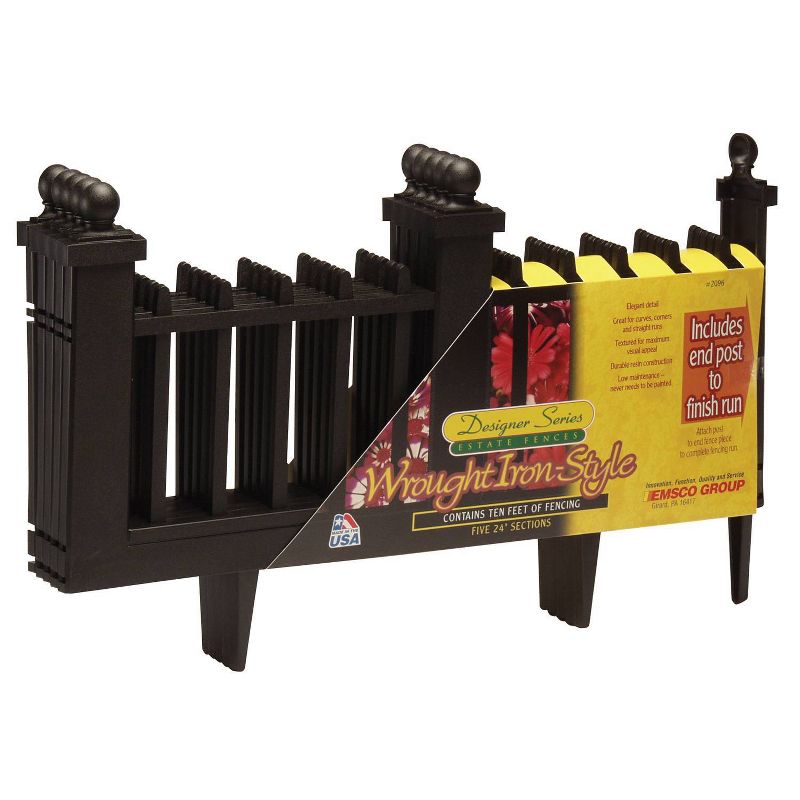 15.5" Deluxe Wrought Iron Fence Border - 10 Pc - Black - Emsco