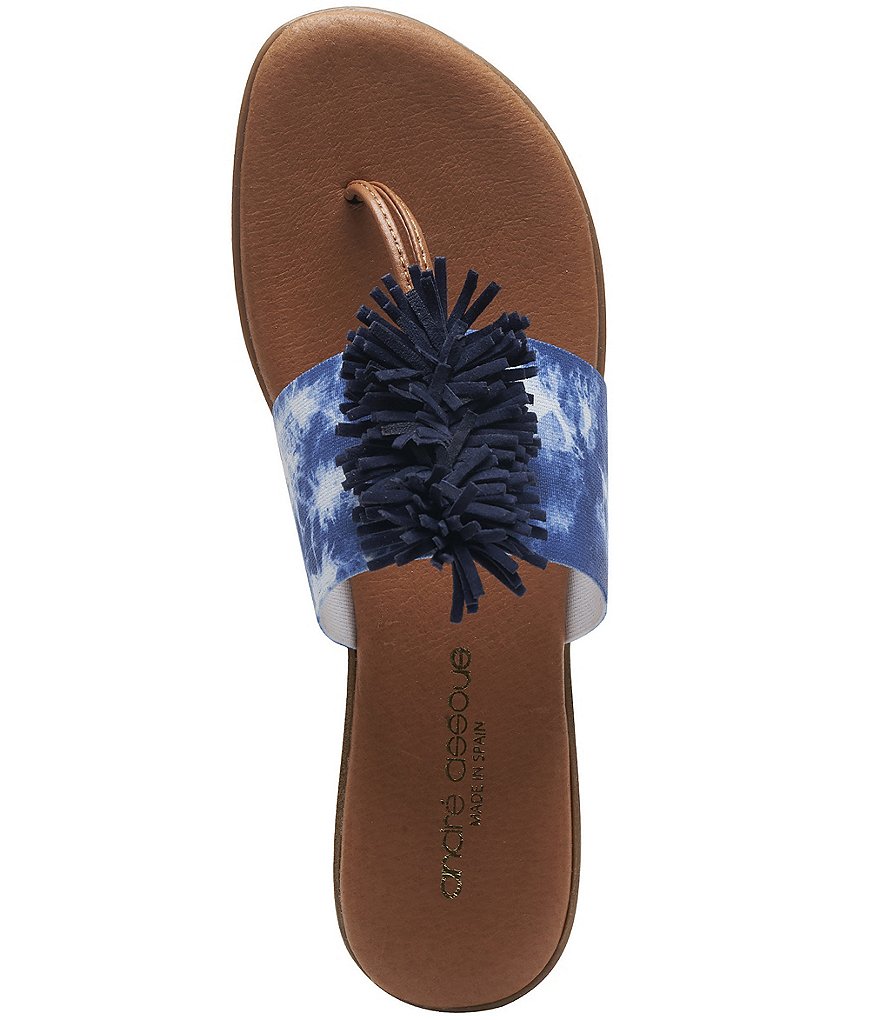 Andre Assous Novalee Tie-Dye Elastic Leather Fringe Thong Sandals