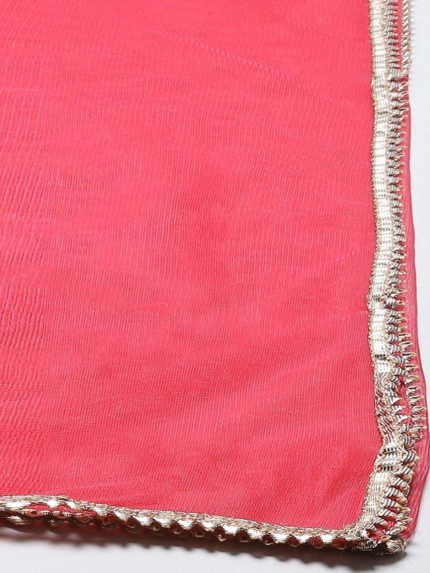 Biba Pink & Beige Cotton Embroidered Kurta Pant Set With Dupatta