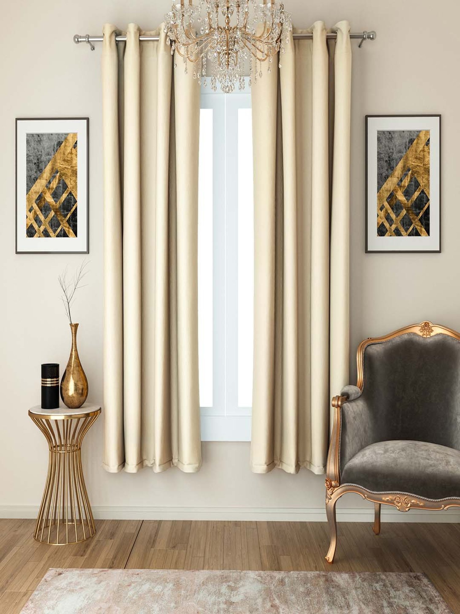Swayam Polyster Blackout Plain dyed Design Single Piece 7.5 ft Door Curtain, Cream & Beige