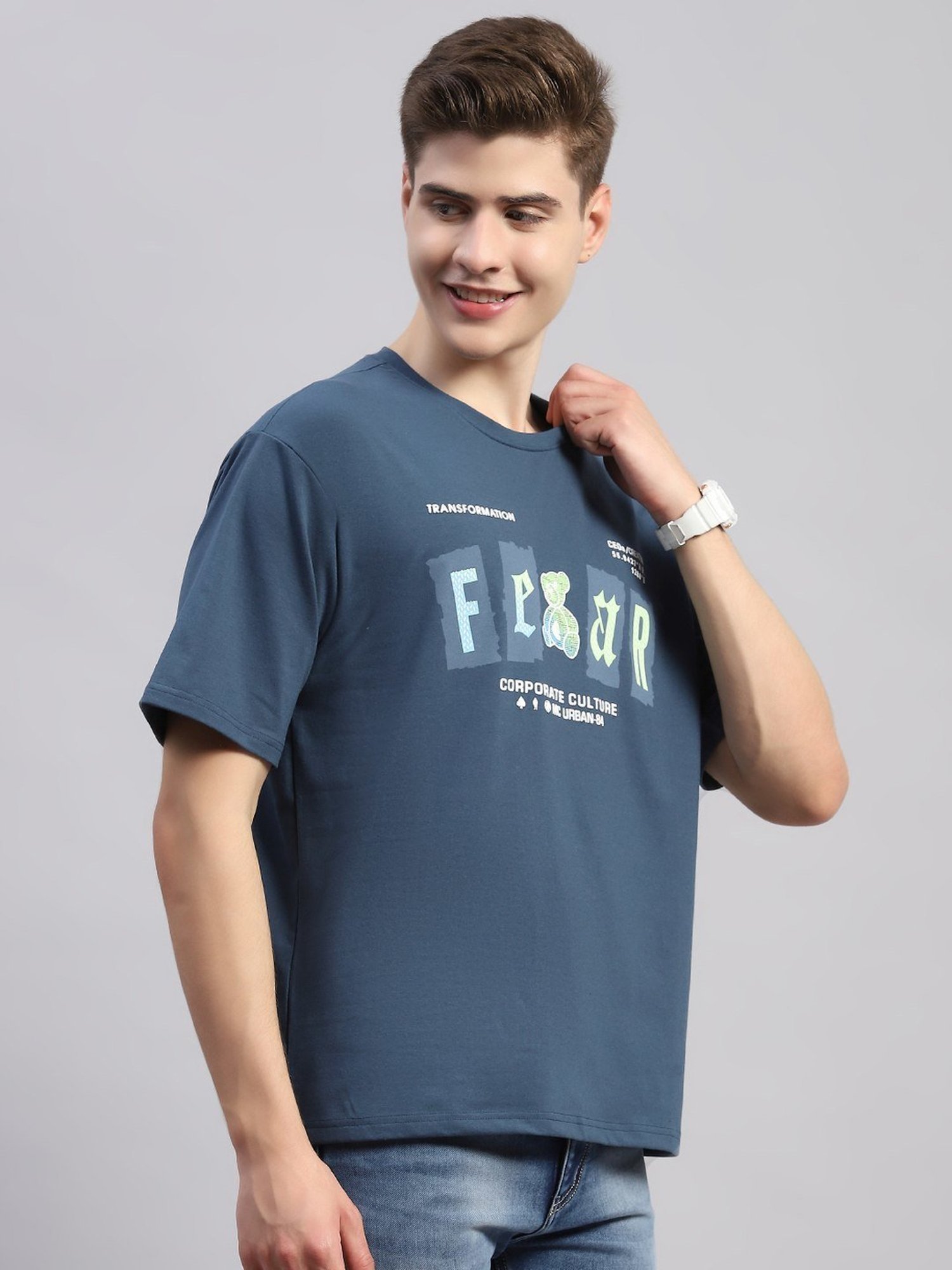 Monte Carlo Teal Regular Fit Printed T-Shirt