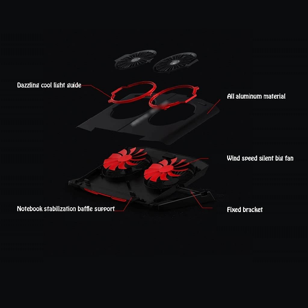 WPBOY Portable Notebook Cooler Quiet Notebook Cooling Pad Bracket Cooling Bracket for Notebook Computers Under 17.3 Inches (Black) (Color : Red Light+Adapter)