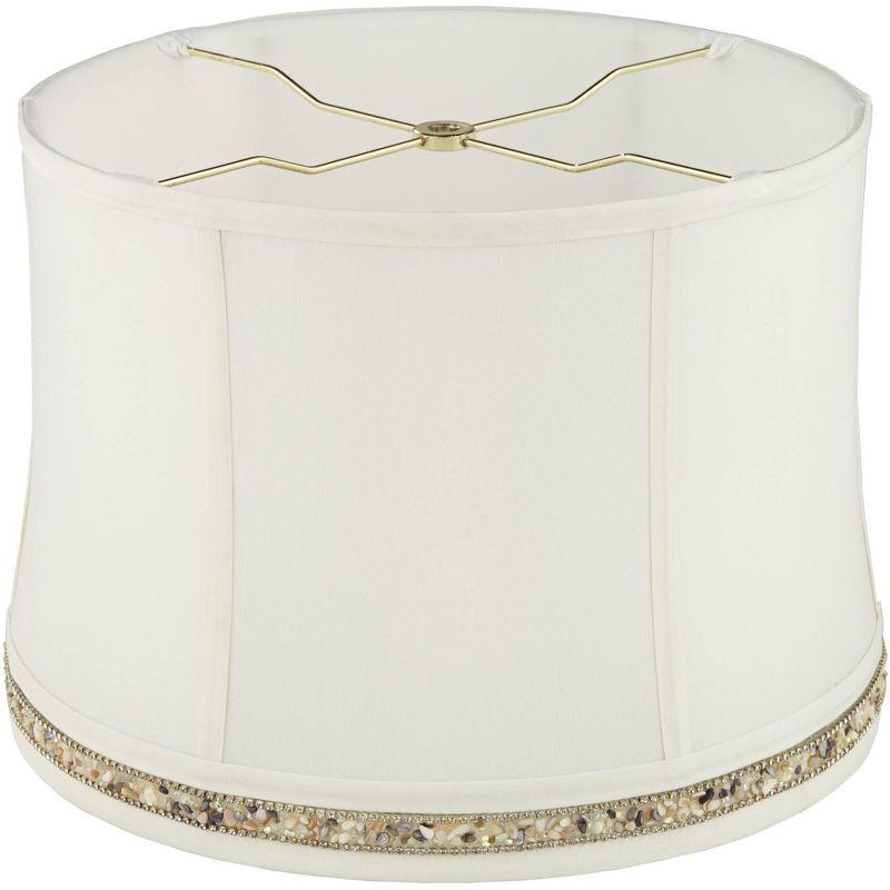 Springcrest Geneva White Beaded Trim Medium Drum Lamp Shade 13" Top x 14" Bottom x 10" High (Spider) Replacement with Harp and Finial