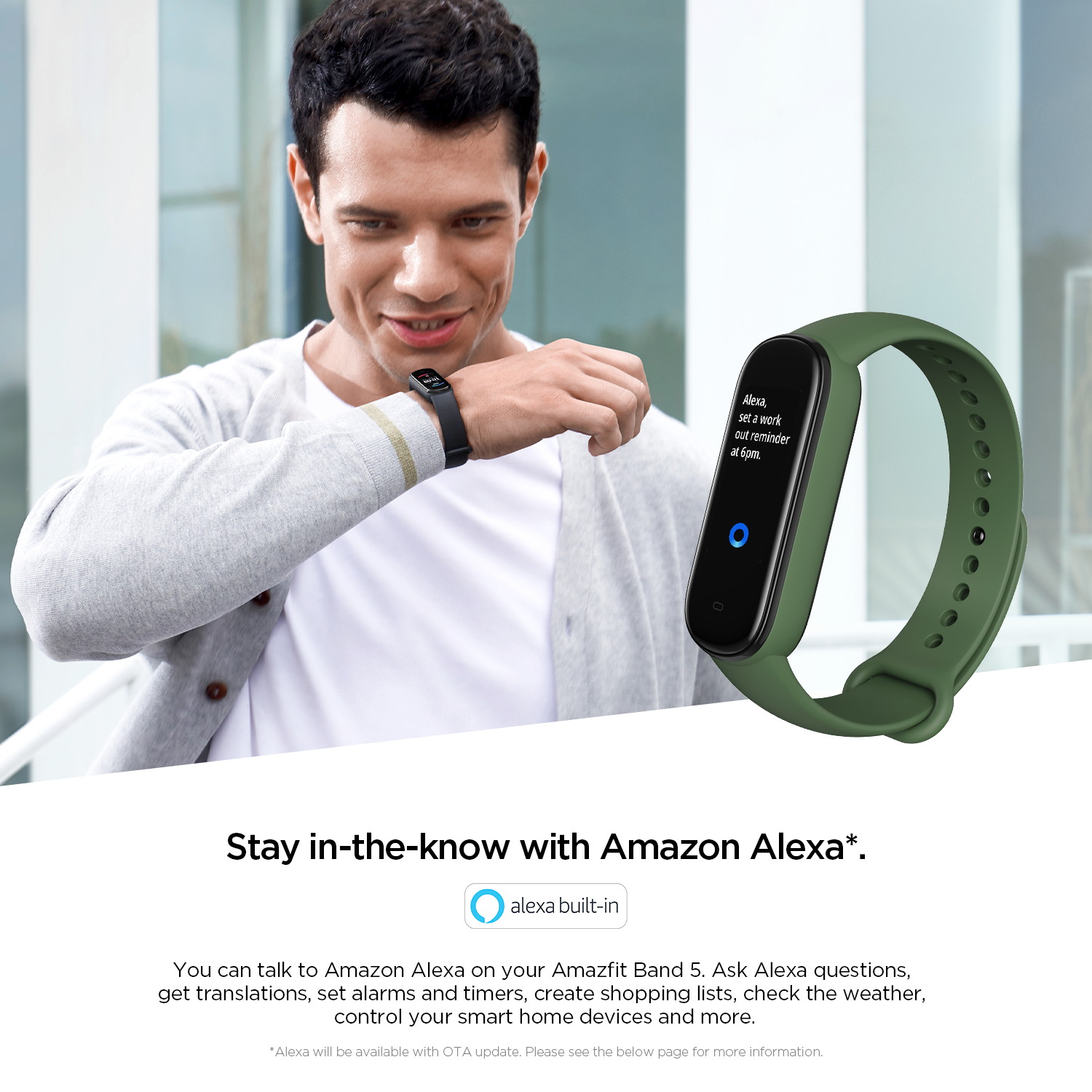 Amazfit Band 5: 15-Day Battery Life - Fitness Tracker - Blood Oxygen, Heart Rate, Sleep Monitoring - Alexa Built-in - Music Control - Water Resistant, Olive