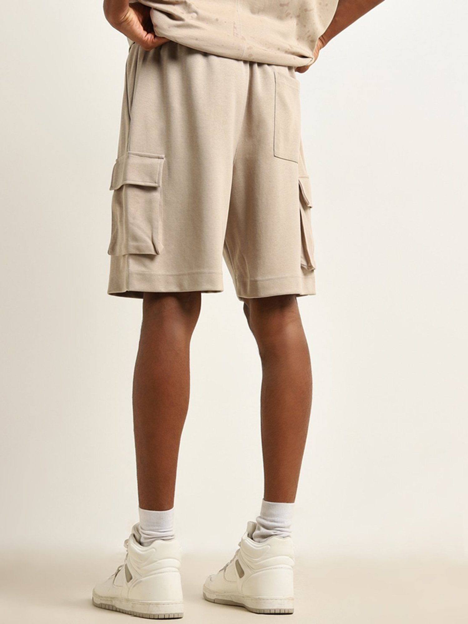 Studiofit by Westside Beige Cargo-Style Relaxed-Fit Mid-Rise Shorts
