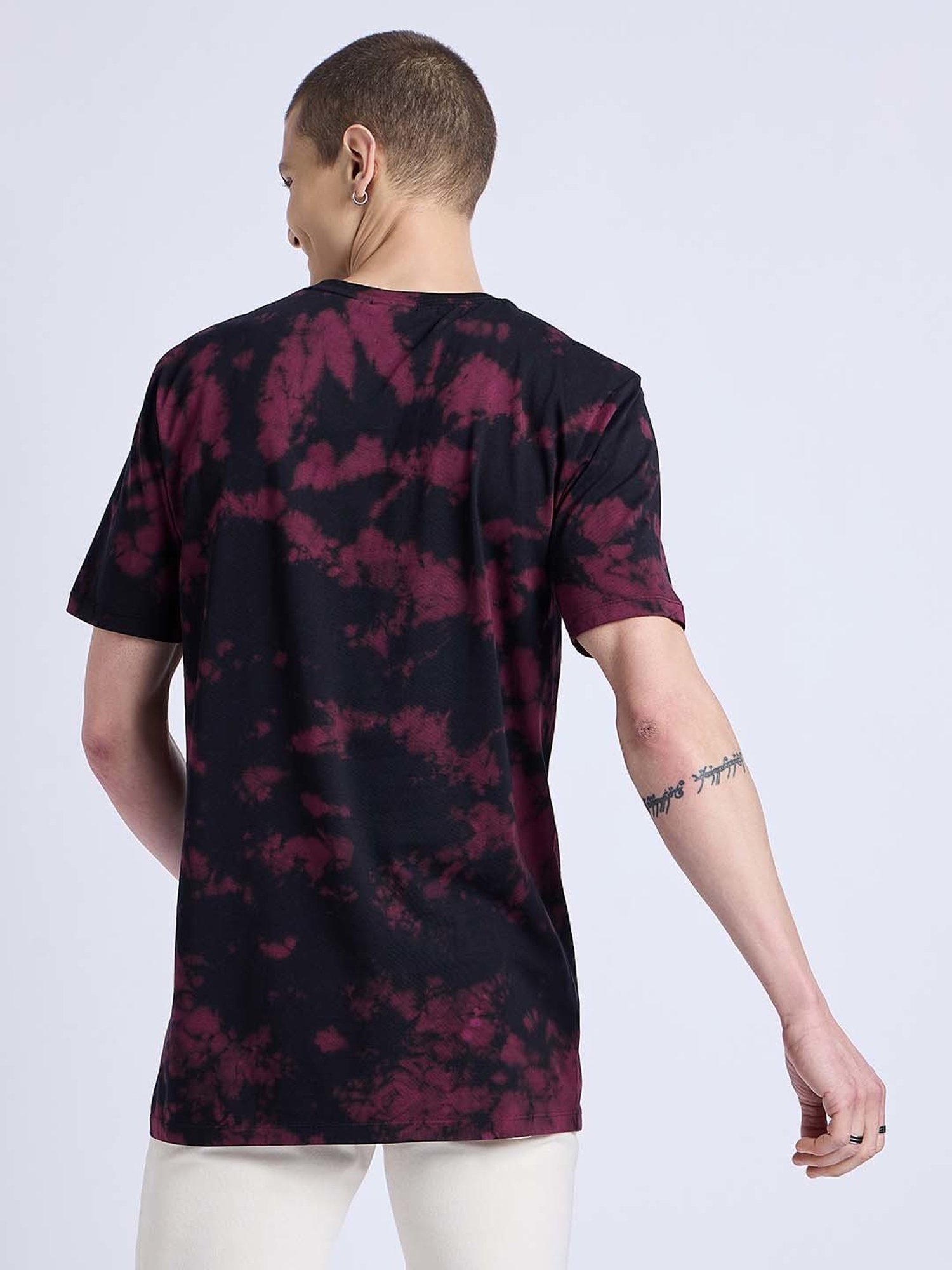 EDRIO Charcoal Regular Fit Tie - Dye Crew T-Shirt