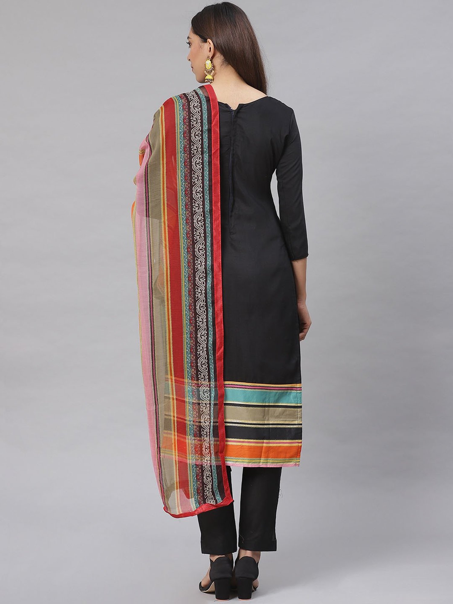 Saree Mall Black Embroidered Unstitched Dress Material