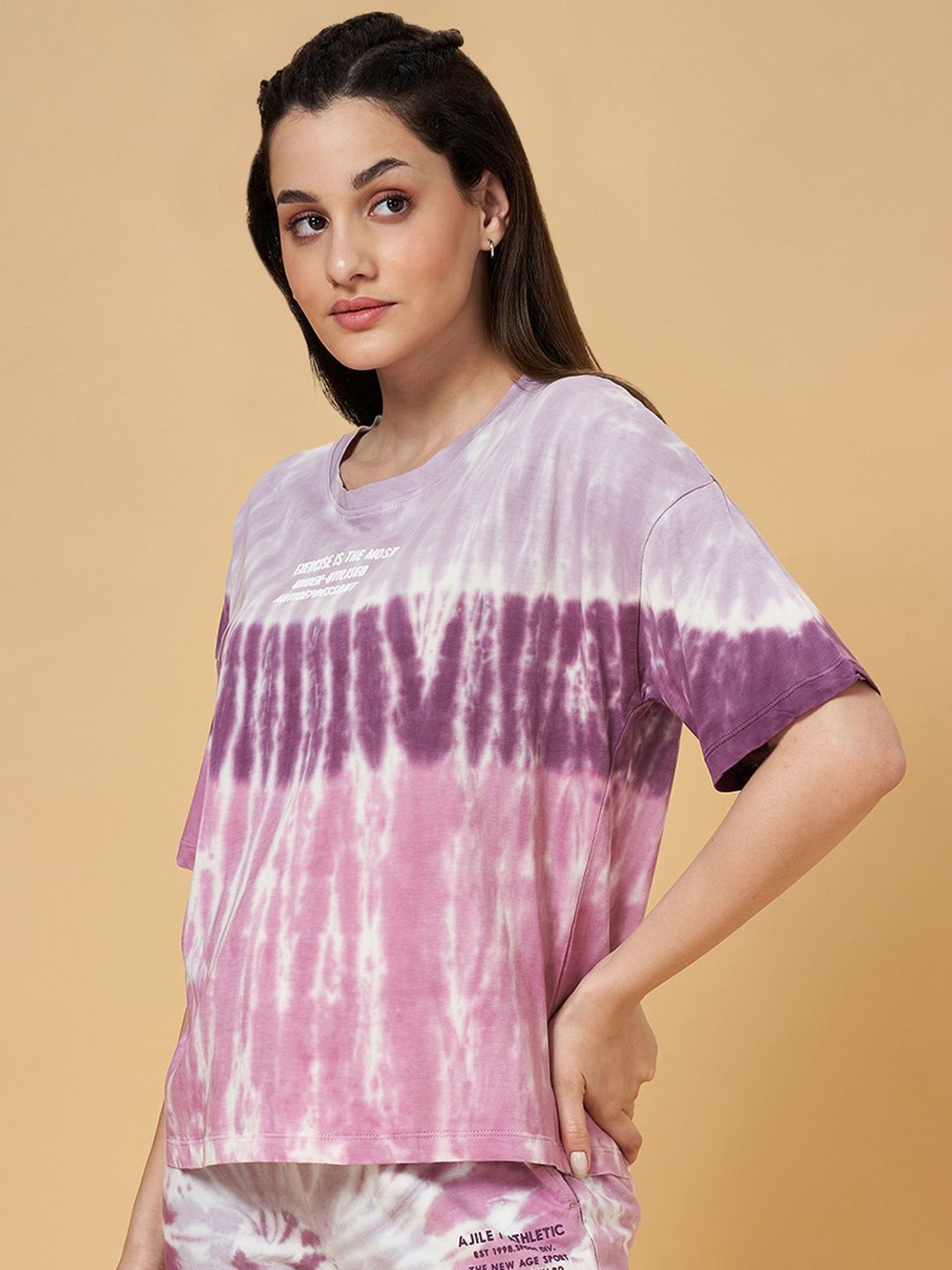 Ajile by Pantaloons Purple Cotton Tie & Dye Sports T-Shirt