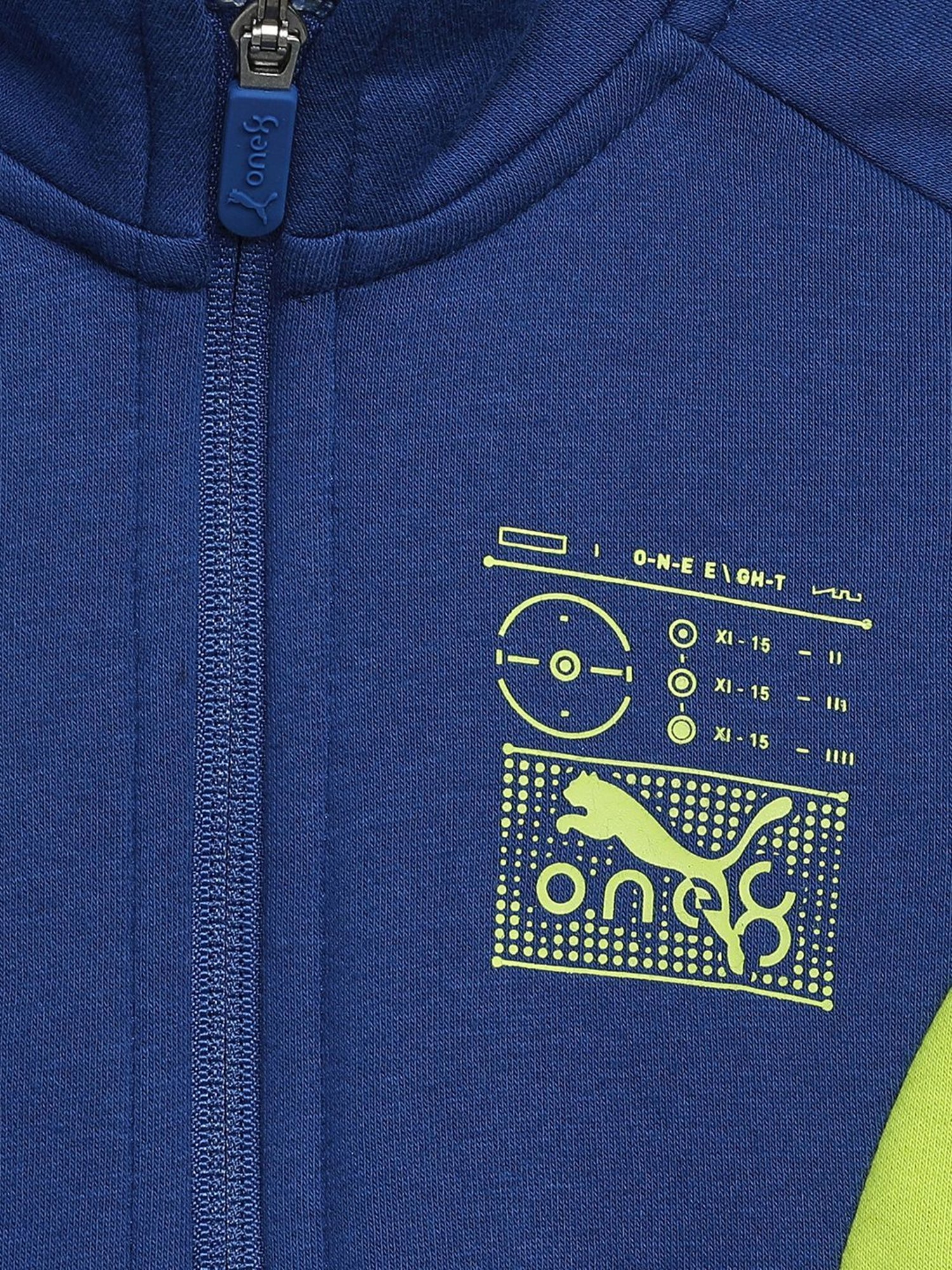 Puma Kids one8 Clyde Royal Blue & Brown Cotton Color Block Full Sleeves Jacket