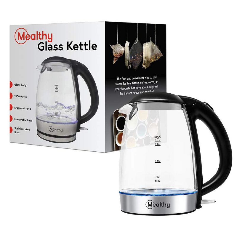 Mealthy MEALTHYKETTLE High-Quality 1.7 Liter Glass Electric Home Tea Boiler Kettle with Blue LED Light Indicator