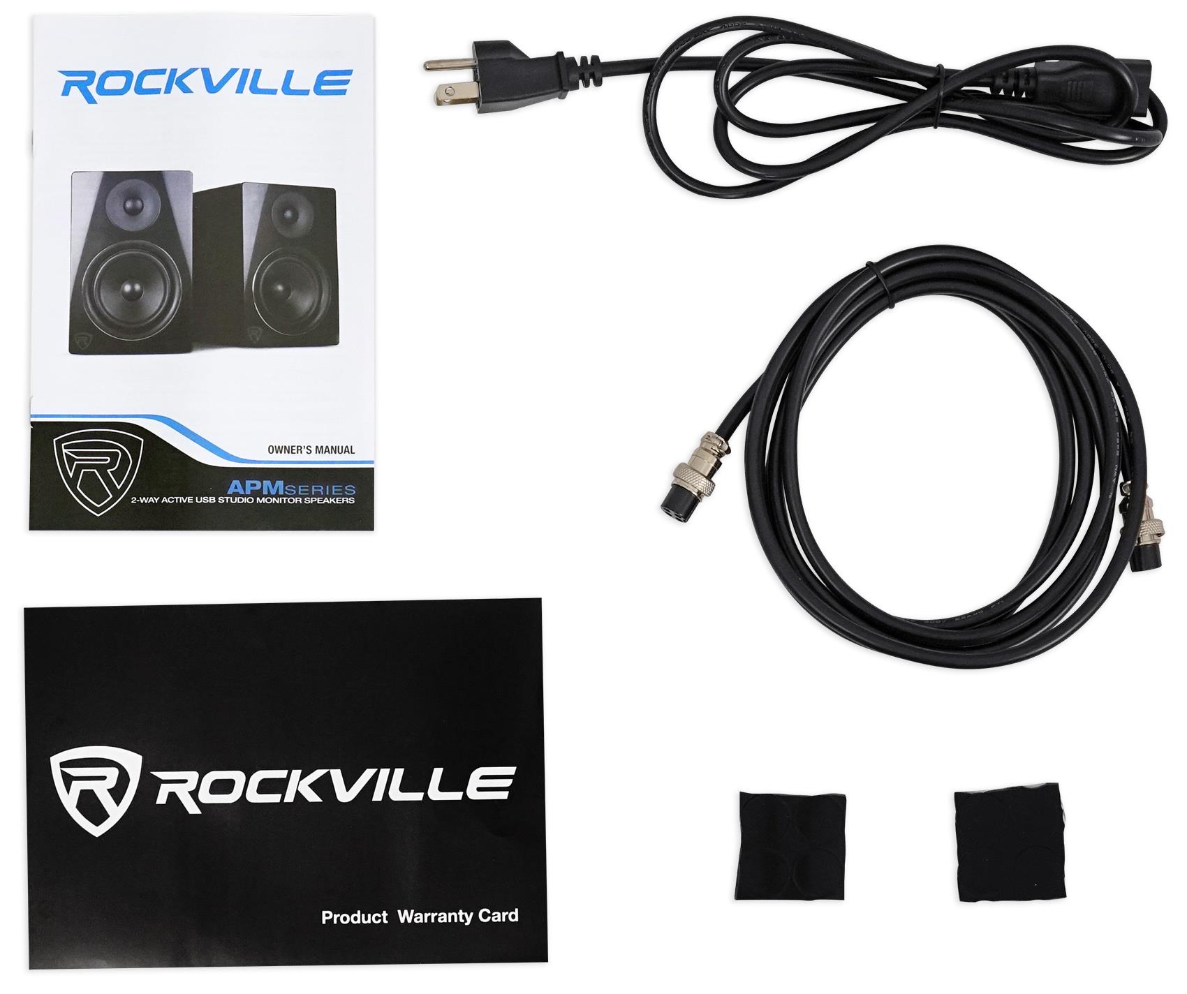 (2) Rockville APM8C 8" 250W Powered USB Studio Monitor Speakers+Wall Brackets