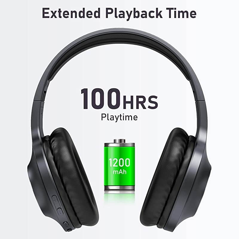 Bluetooth Headphones, 100 Hours Playtime Bluetooth 5.0 Headphones Over Ear with Deep Bass, Hi-Fi Sound and Soft Earpads, Built-in Mic, Wired/Wireless Headset for Home Office-Gray
