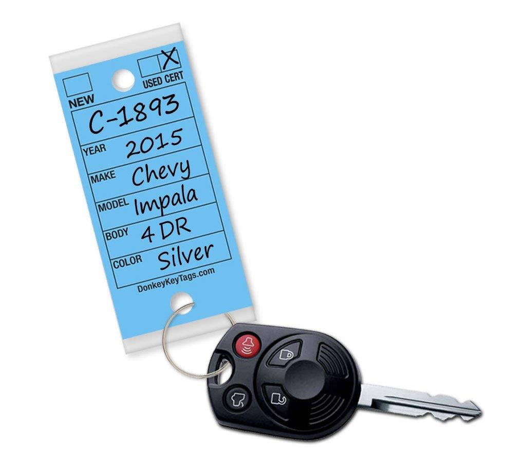 Donkey Key Tags, Laminated Self-Protecting (250 Tags Per Box with Metal Rings) (Blue)