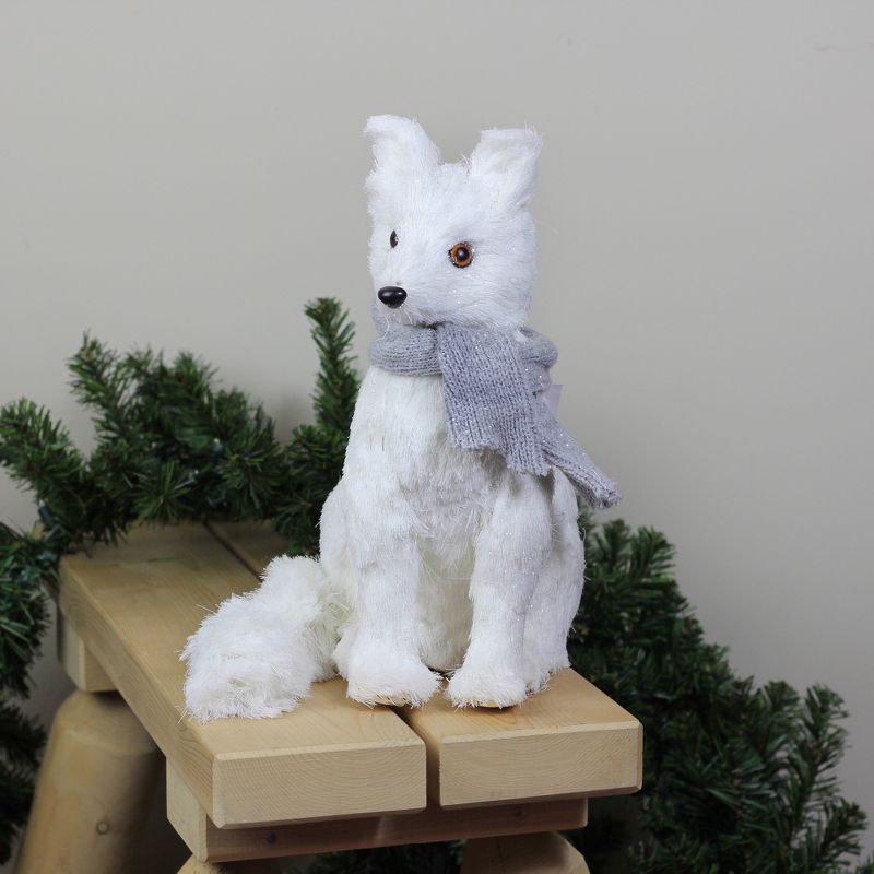 Raz Imports 13" Snowy Time Sitting White Glittered Fox Christmas Tabletop Decor