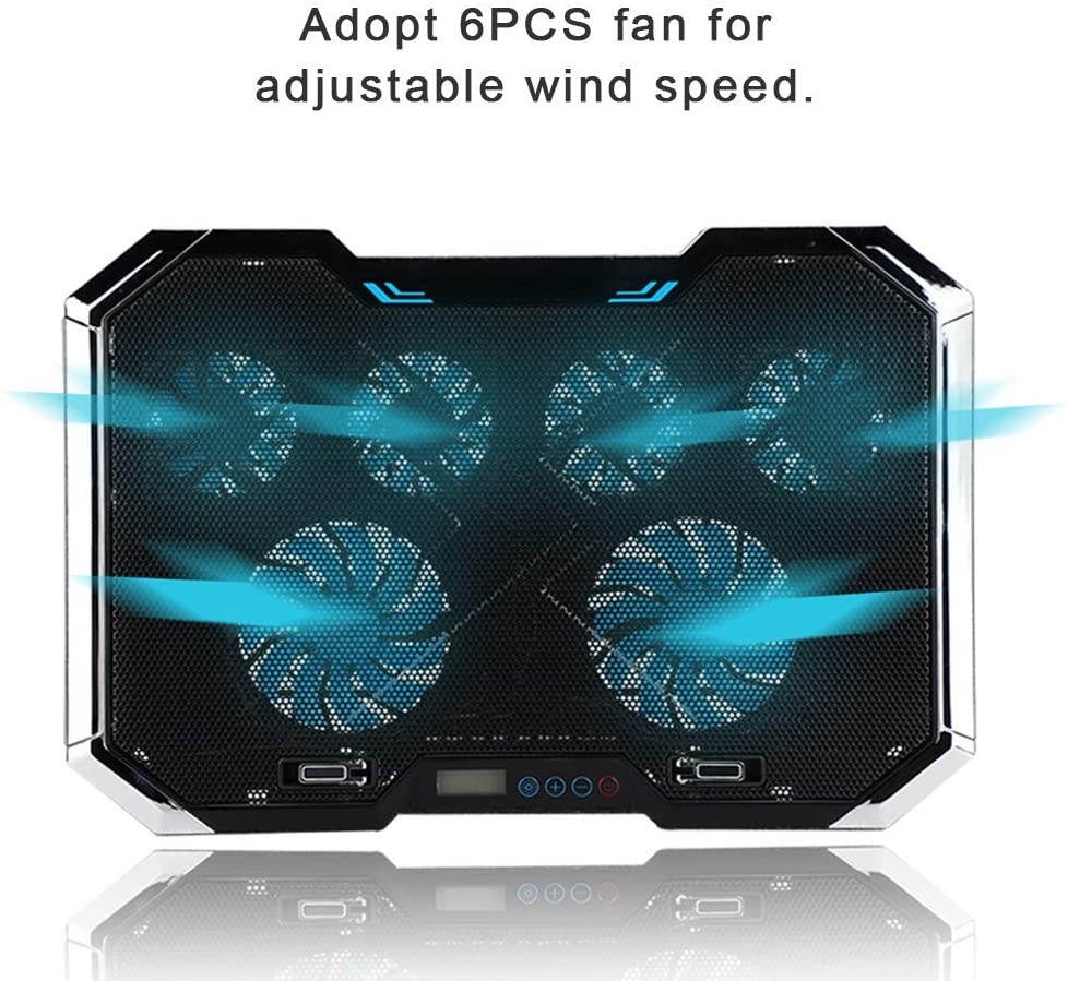RGB Laptop Cooling Pad with 6 Quiet LED Fans 5 Heights Adjustable and Phone Stand, Dual USB Ports Gaming Laptop Cooler for 11"-18" Gaming Laptops (Blue)