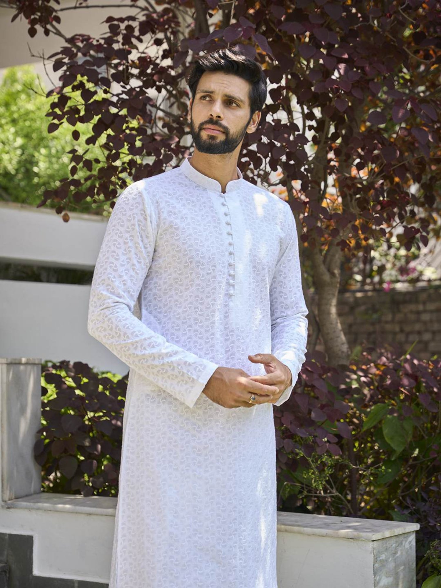 See Designs White Cotton Regular Fit Embroidered Kurta Bottom Set