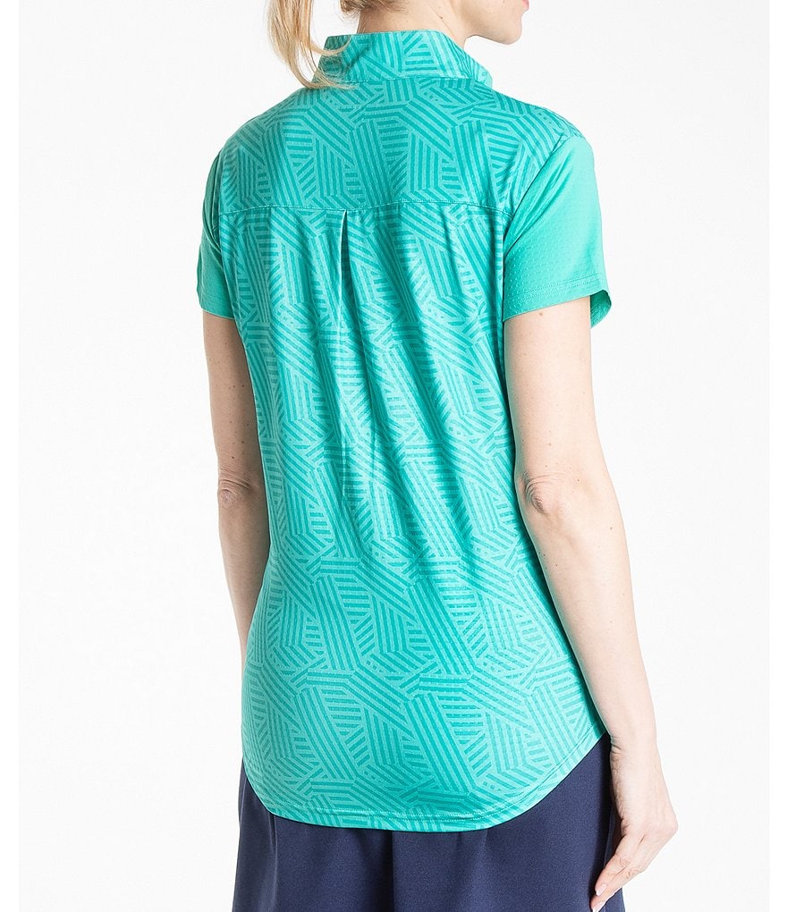 Bette & Court Short Sleeve Jacquard Print Block Funnel Neck Polo Top