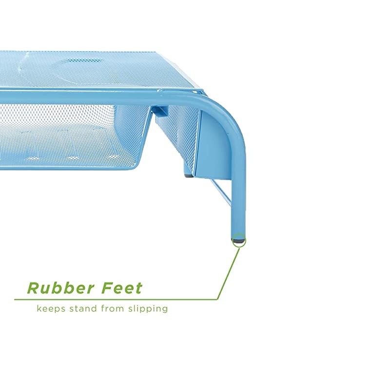 MESHMONSTA-BLU Metal Mesh Desk Drawer, Desktop Monitor Stand Organizer, Blue