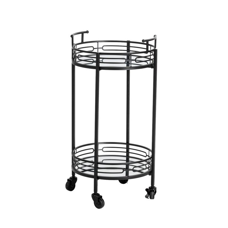 Deluxe 2 Tier Metal Round Mirrored Bar Cart Black - Glitzhome