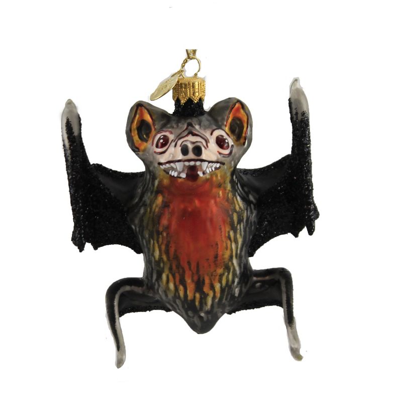 Morawski 4.25" Black & Orange Bat Ornament Halloween Glitter  -  Tree Ornaments