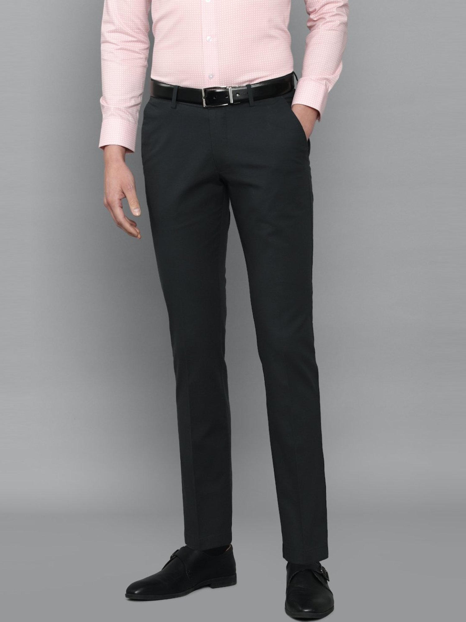 Louis Philippe Grey Cotton Slim Fit Trousers
