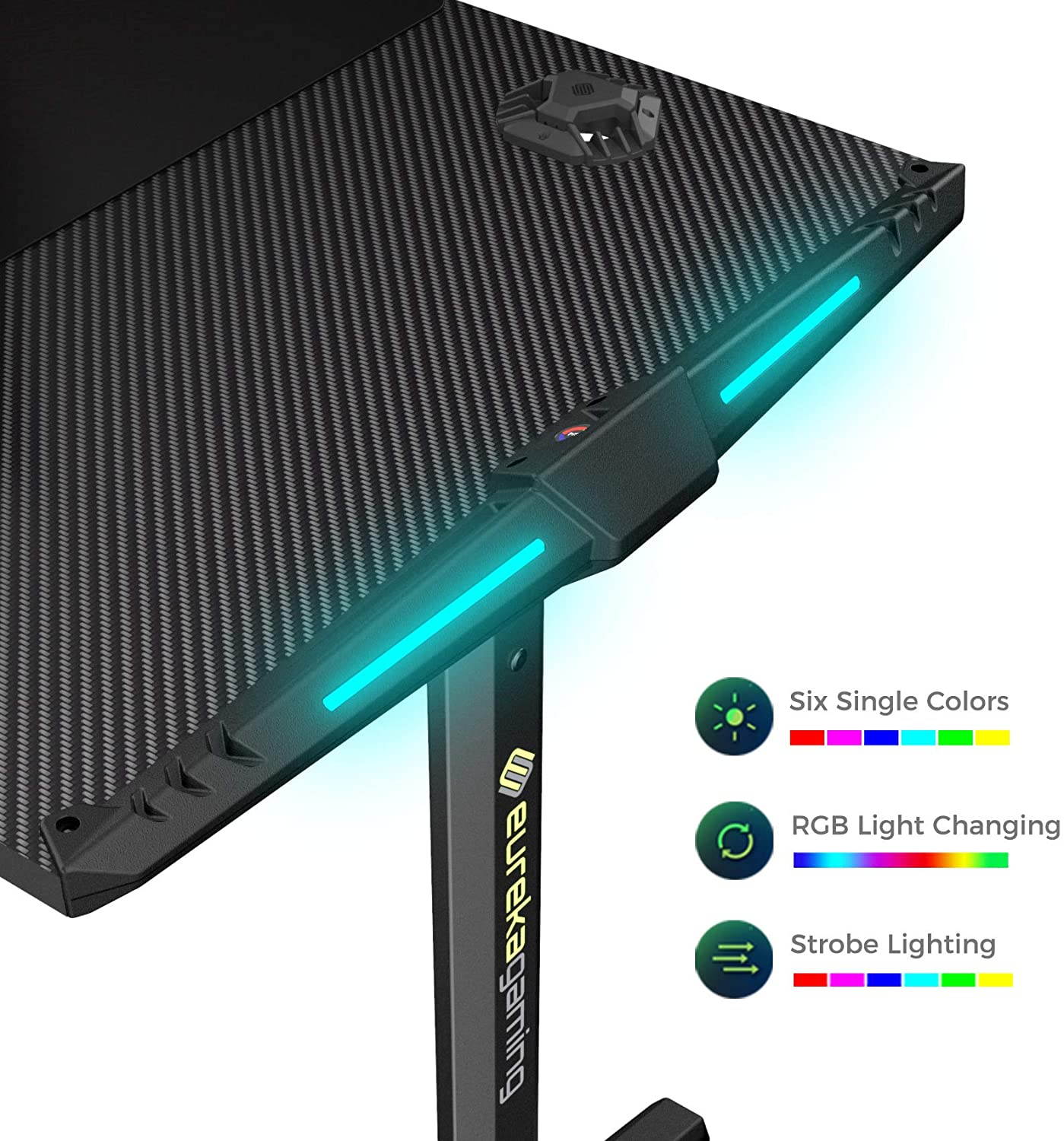 Gaming Computer Desk 55" Home Office Gaming PC Tables New Polygon Legs Design with RGB LED Lights, Colonel Series GIP-55B, Black