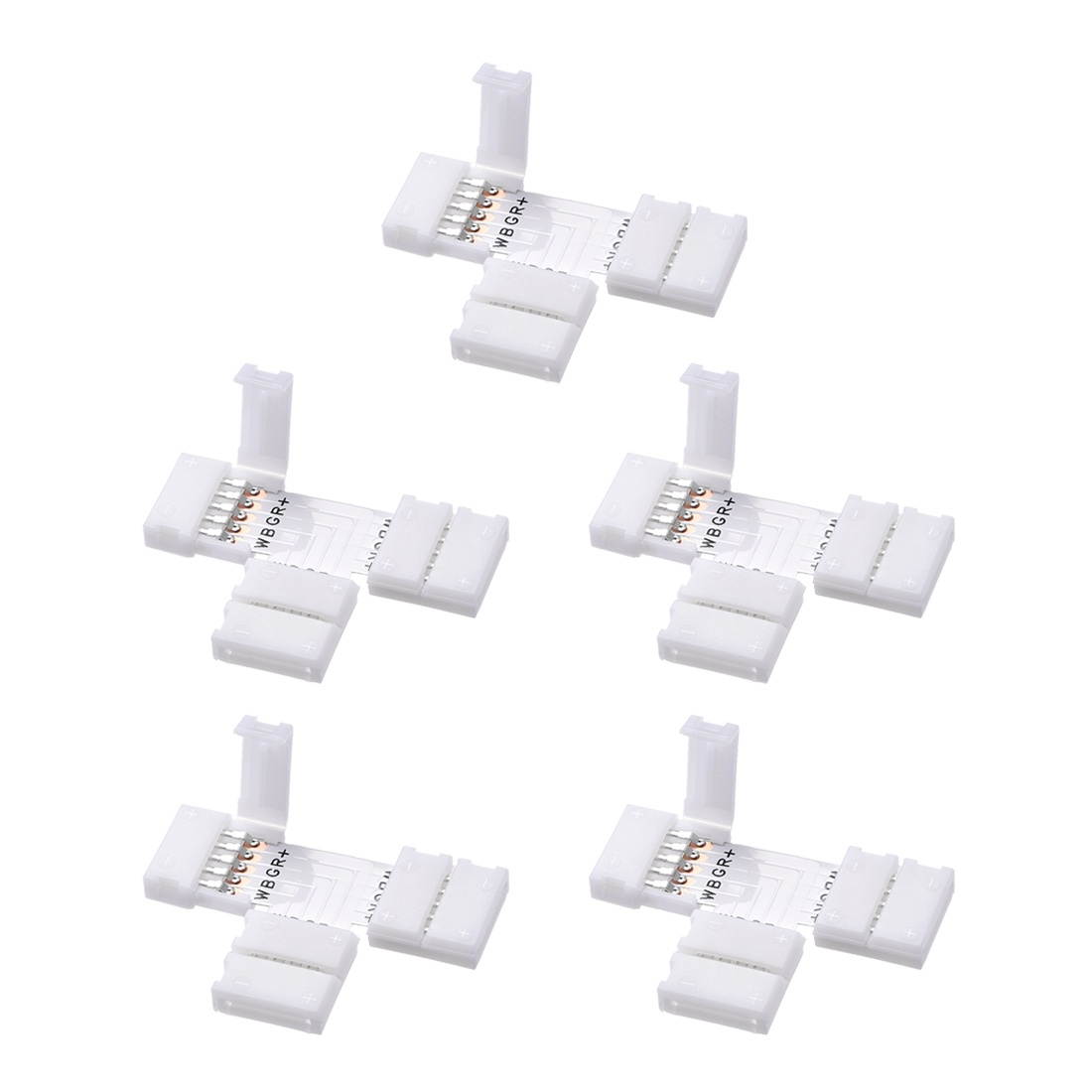 12mm 5P T-shape LED Strip Connector Quick Splitter for 5050 RGB 5 Conductor Strip Lights 5Pcs