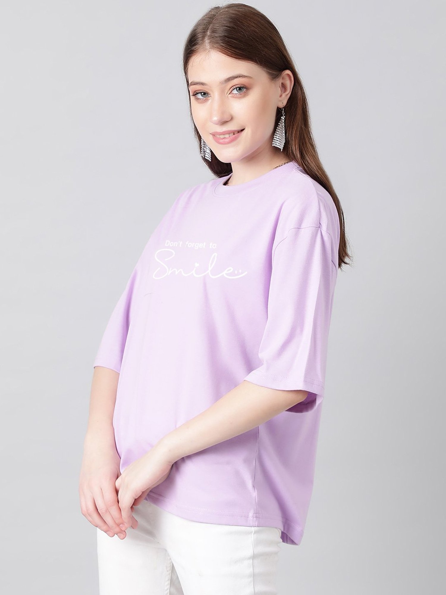 Kotty Lavender & White Graphic Print Oversized T-Shirt