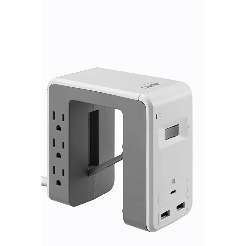 Desk Mount Power Station PE6U21W UShaped Surge Protector with USB Ports 3 Desk Clamp 6 Outlet 1080 Joules White