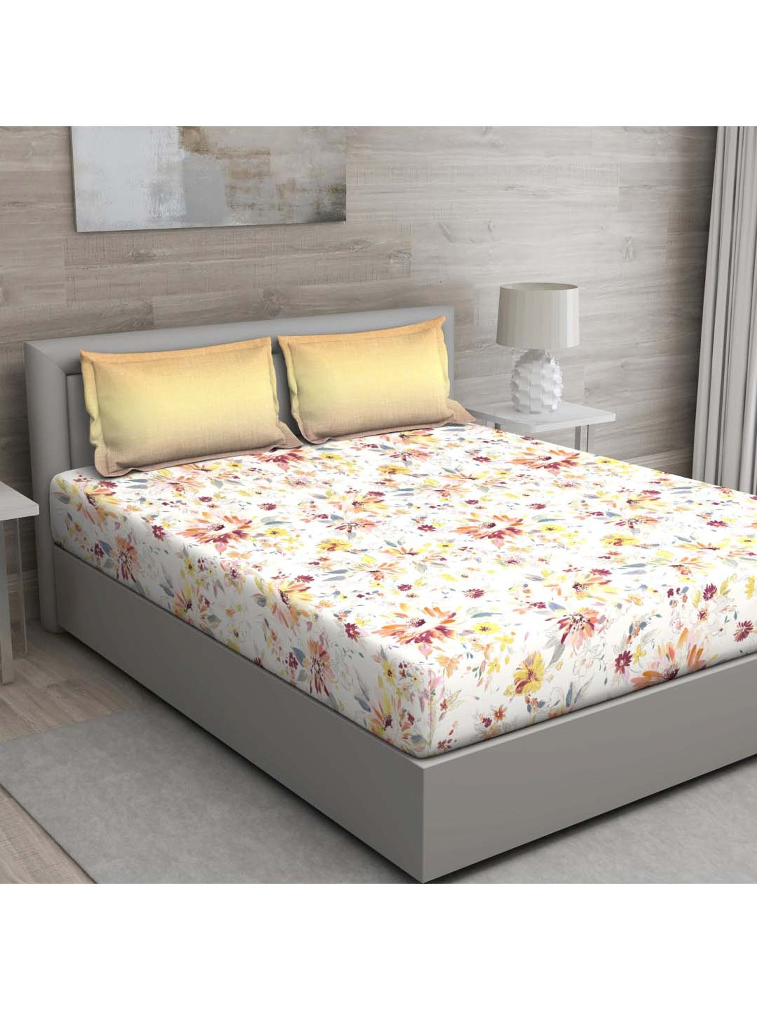 GM Orange & Yellow 100% Cotton 144 TC Queen Bedsheet Set