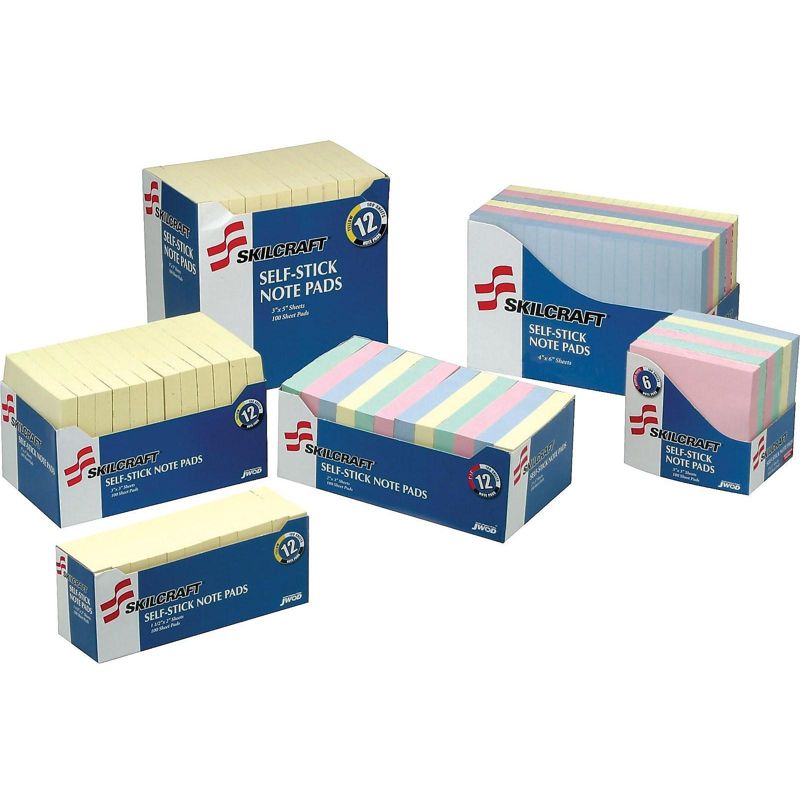 Skilcraft Standard Adhesive Notes 1.5" x 2" Yellow 100 Sheets/Pad 773036