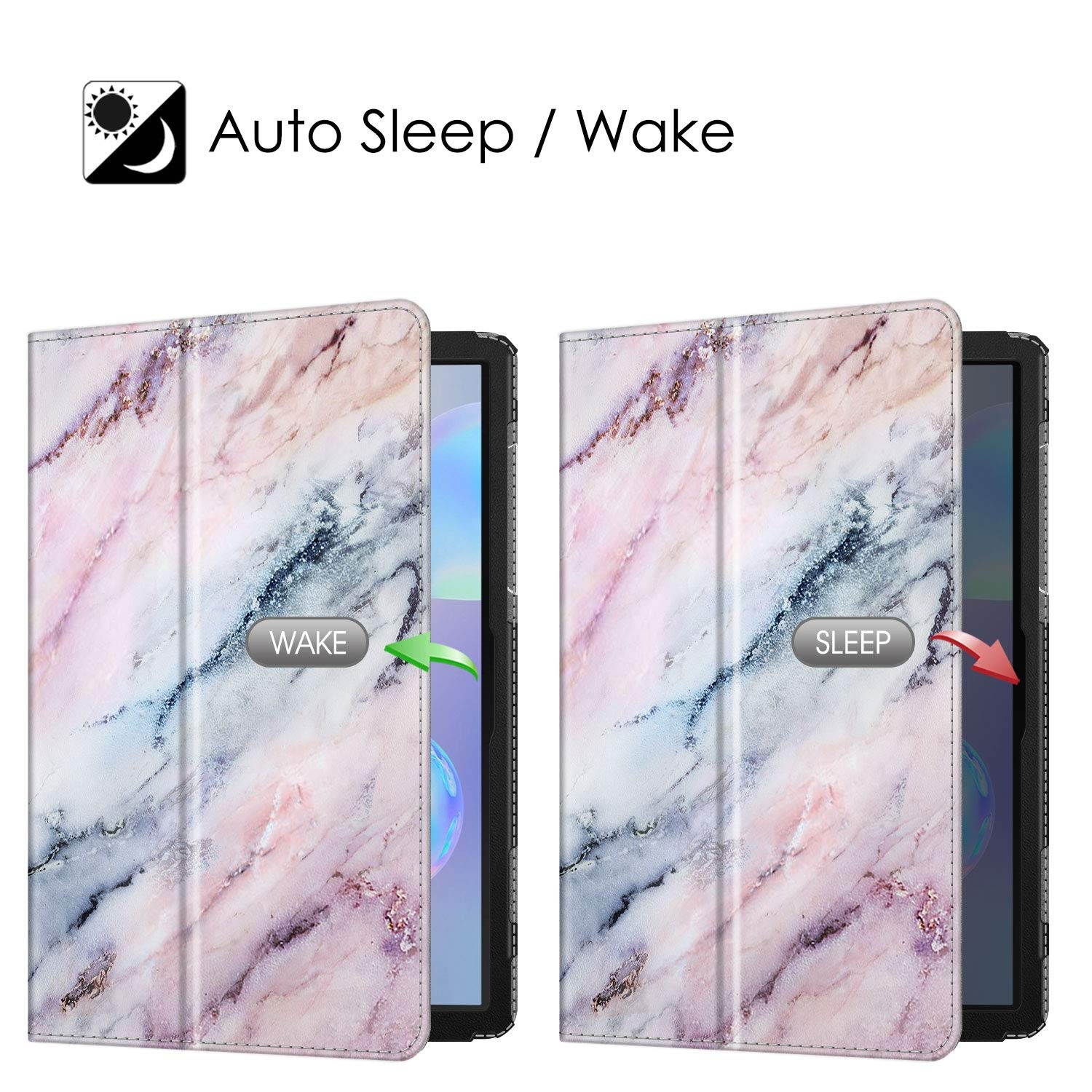 Fintie Folio Case for Samsung Galaxy Tab S6 10.5" 2019 (Model SM-T860/T865/T867), [Patented S Pen Slot Design] Slim Fit Stand Cover Auto Sleep/Wake, Marble Pink