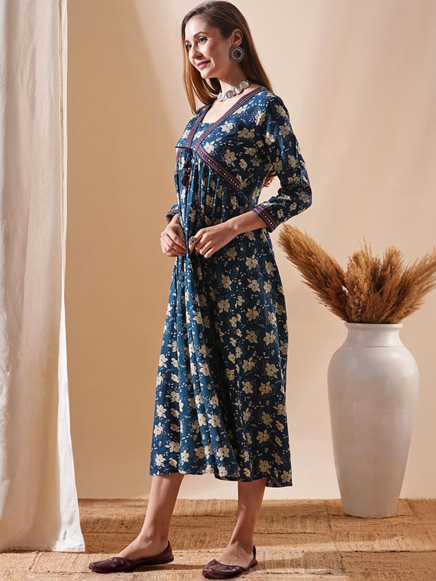 Fashor Blue Printed A-Line Dress