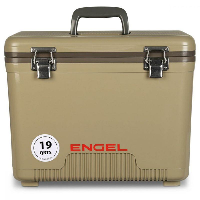 Engel UC19 19 Quart Fishing Live Bait Dry Box Ice Cooler with Stain/Odor-Resistant Surface and Shoulder Strap, Tan