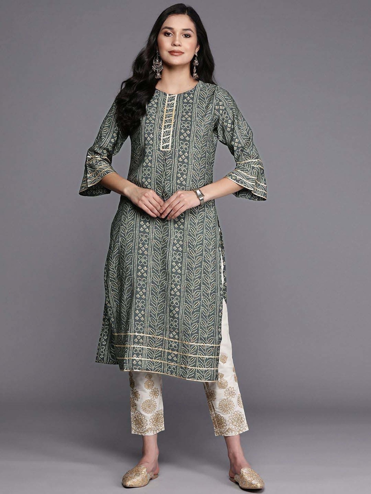 Libas Grey Printed Straight Kurta