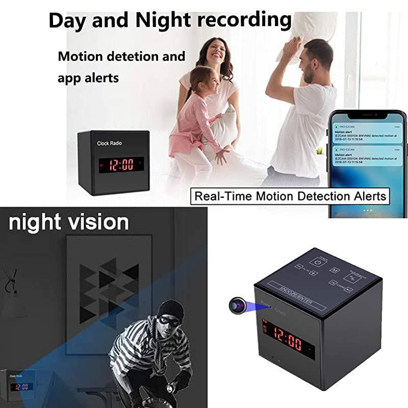 Hidden Camera Spy Cam Wireless,HD 1080P Alarm Clock,Wireless WiFi Hidden Radio Clock Alarm Bluetooth Spy Camera Nanny Surveillance Cam- HD 1080P Home Indoor Security IP Night Vision