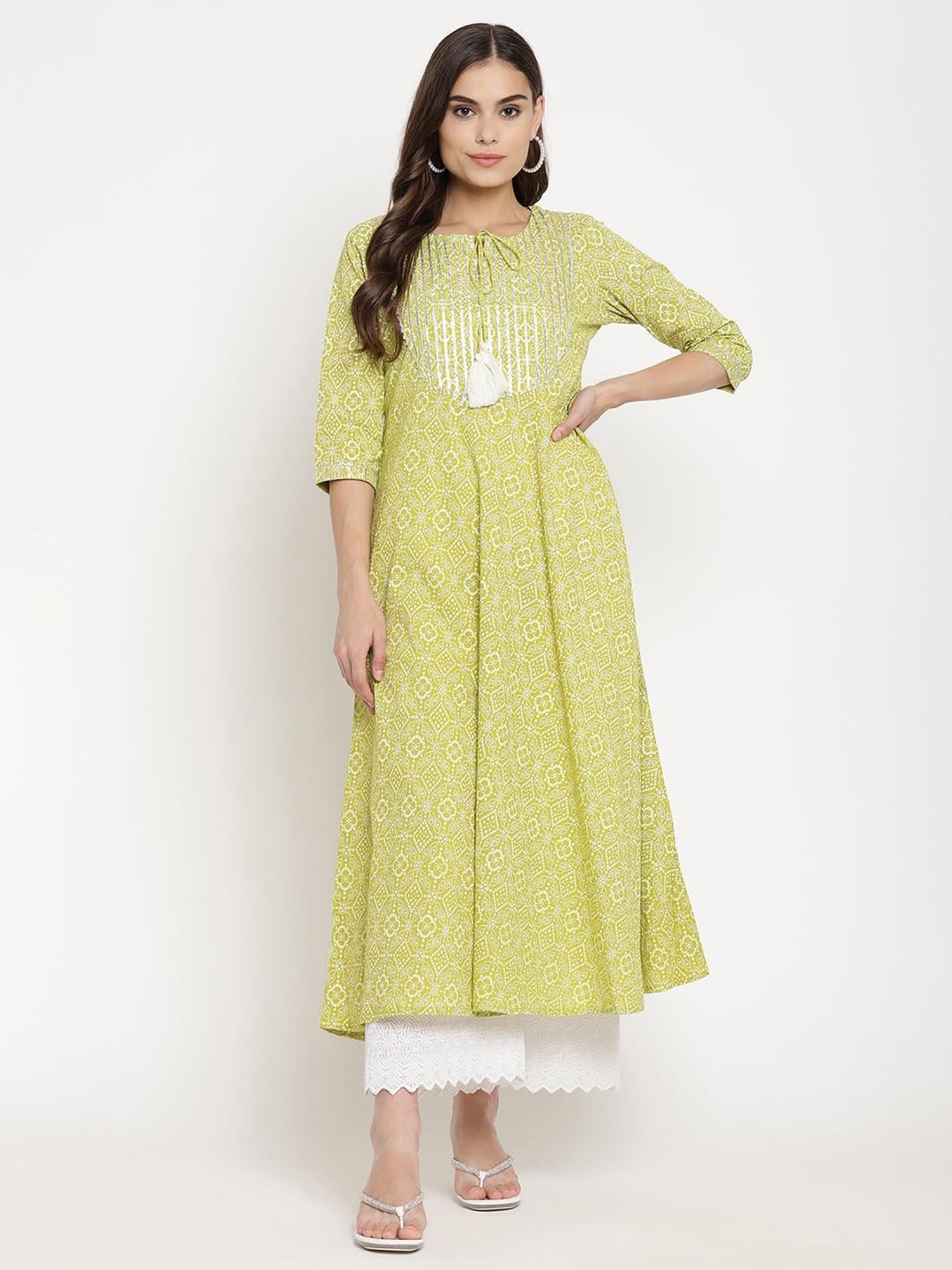 Sringam Light Green Printed A Line Kurta