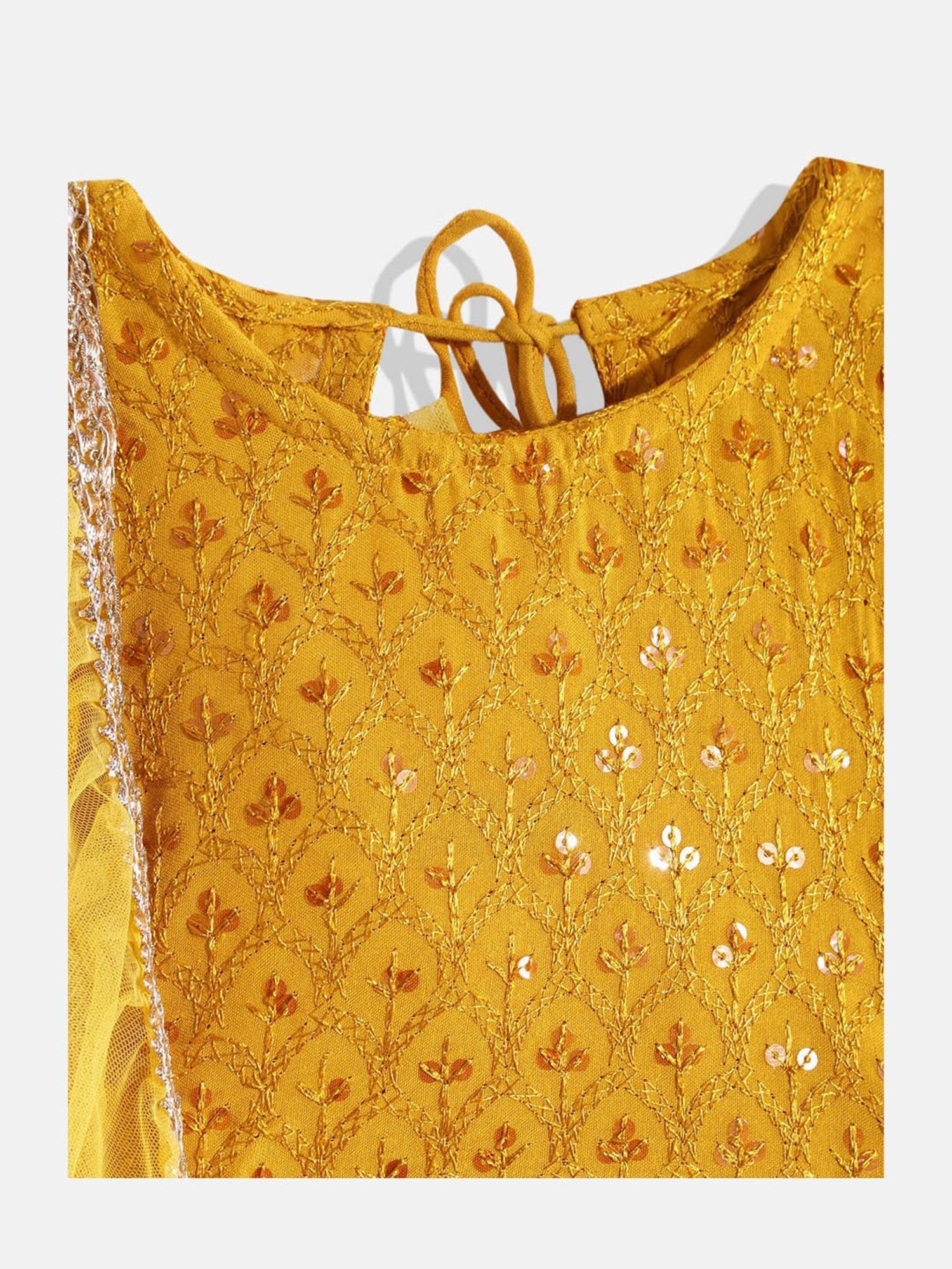 READIPRINT FASHIONS Kids Mustard Embellished Lehenga, Choli With Dupatta