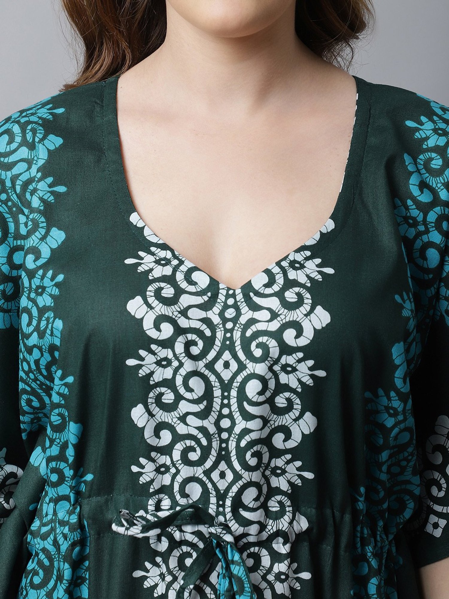 Secret Wish Green Printed Kaftan Nighty