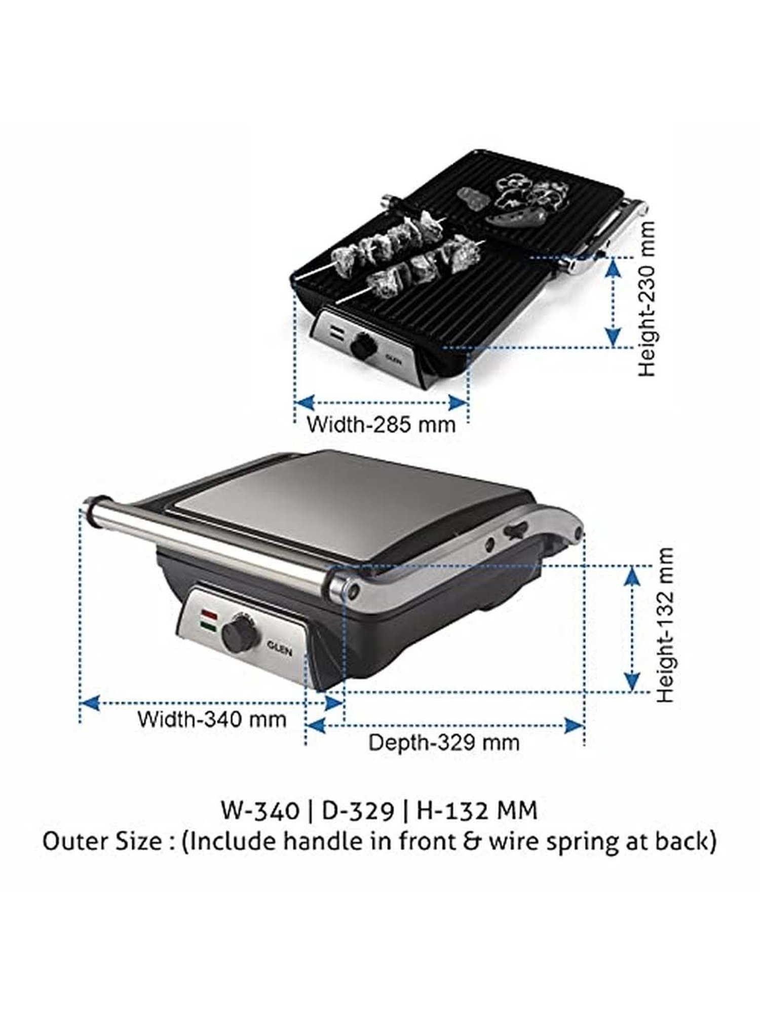 Glen 2000W Sandwich Maker with Oil Collector Tray